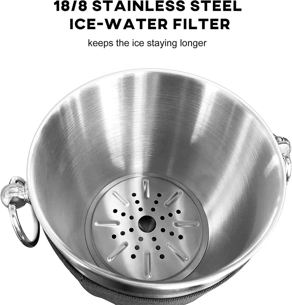 Black Double Walled Stainless Steel Insulated Ice Bucket with Nylon Holder V9109