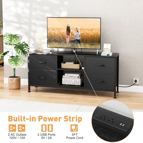Black 4 Drawer TV Stand with Open Shelves K591885