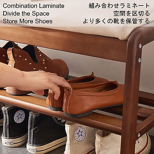 Off-White Wooden Shoe Storage Bench Ottoman K40525