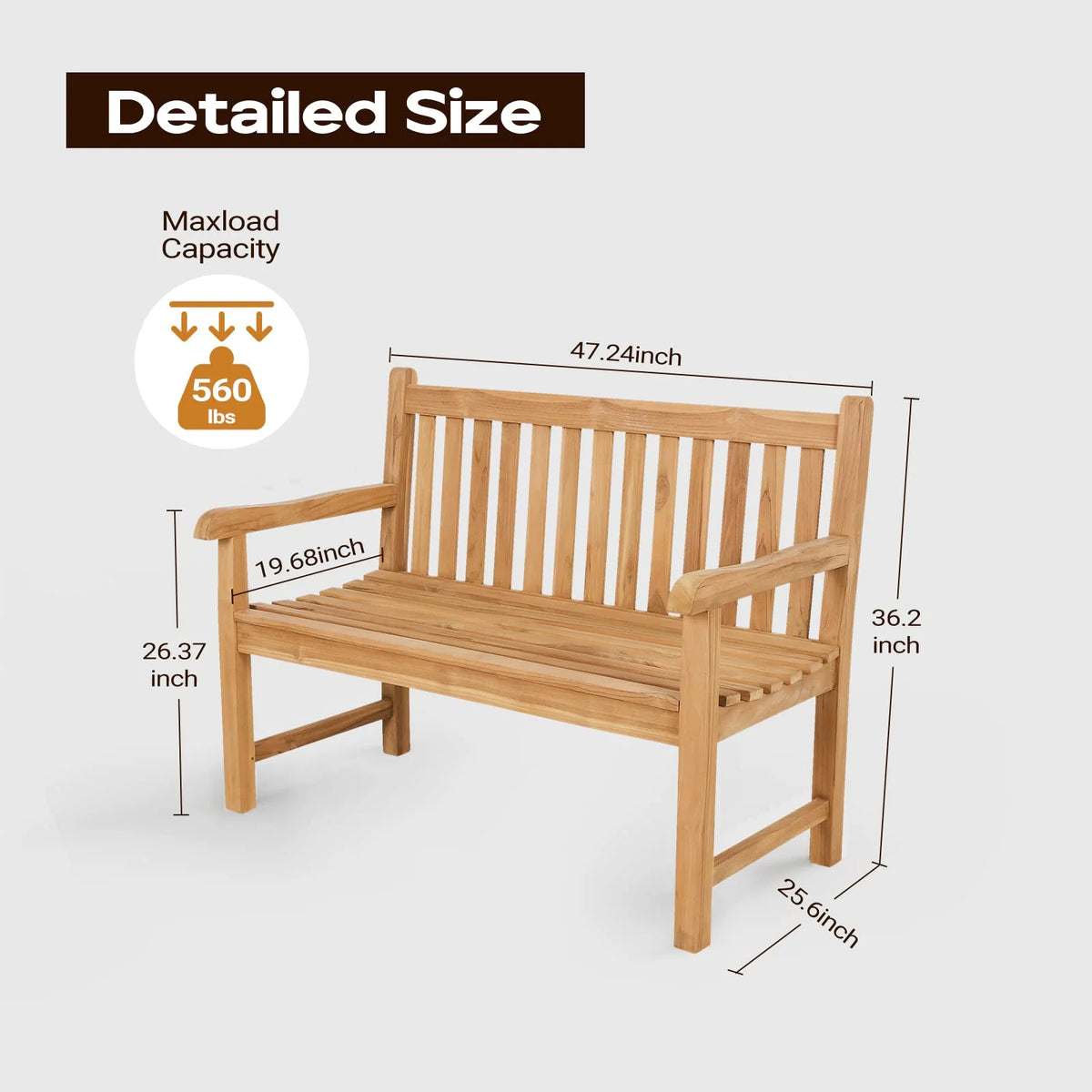 Teak Wooden Outdoor Garden Bench with Armrest B678