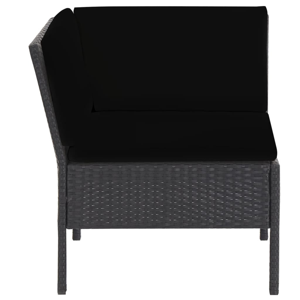 6 Piece Outdoor Conversation Set with 2 Corner 2 Middle Sofas Coffee Table Ottoman Black Poly Rattan Patio Sectional Set F788