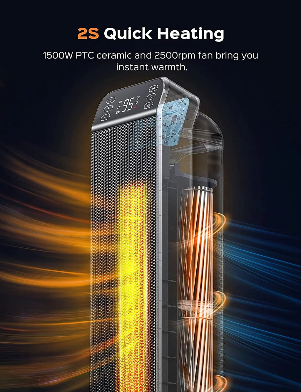 24" Black Portable Electric Ceramic Space Heater Y8158