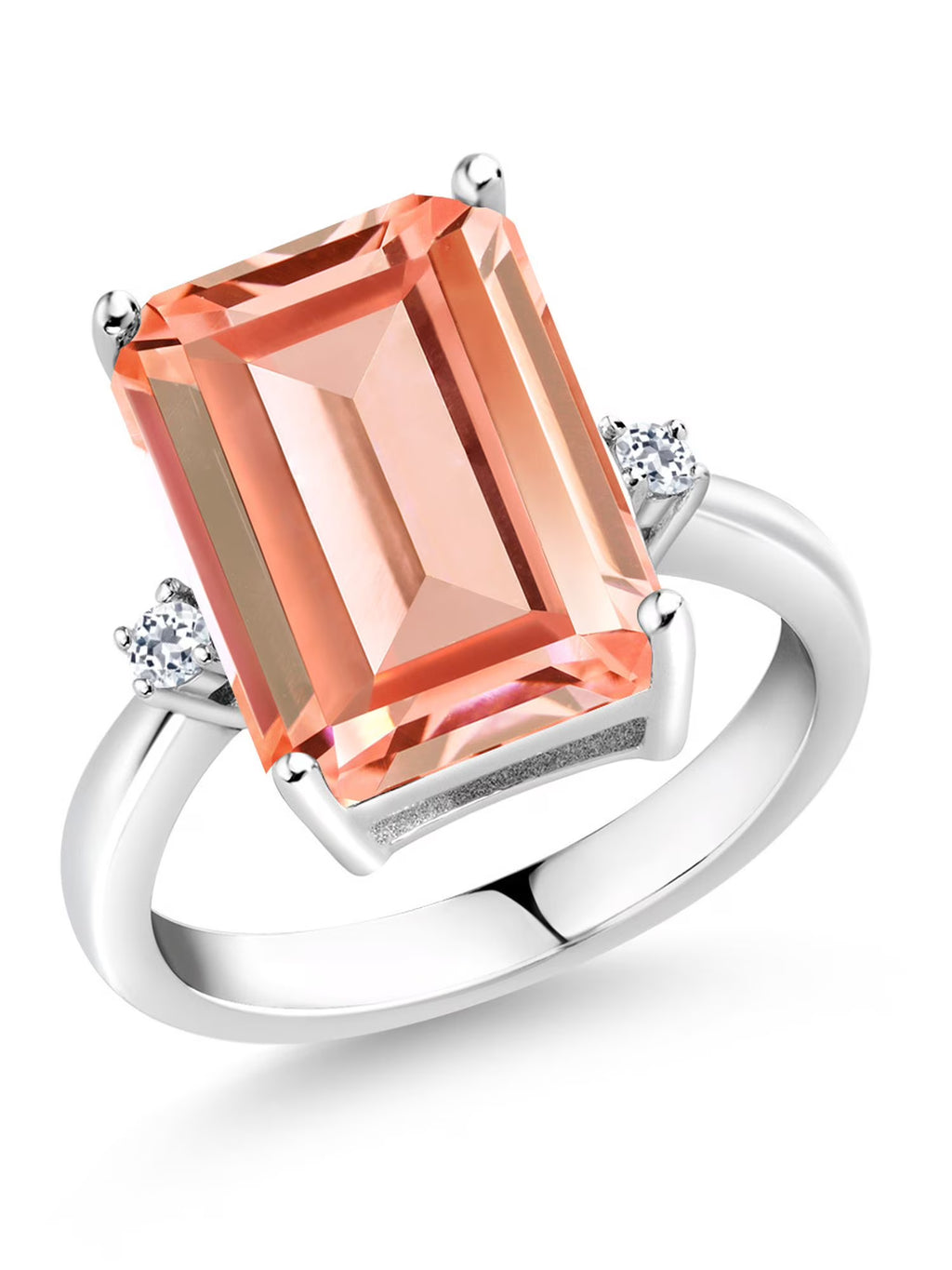 925 Sterling Silver Peach Nano Morganite and White Topaz Ring F689