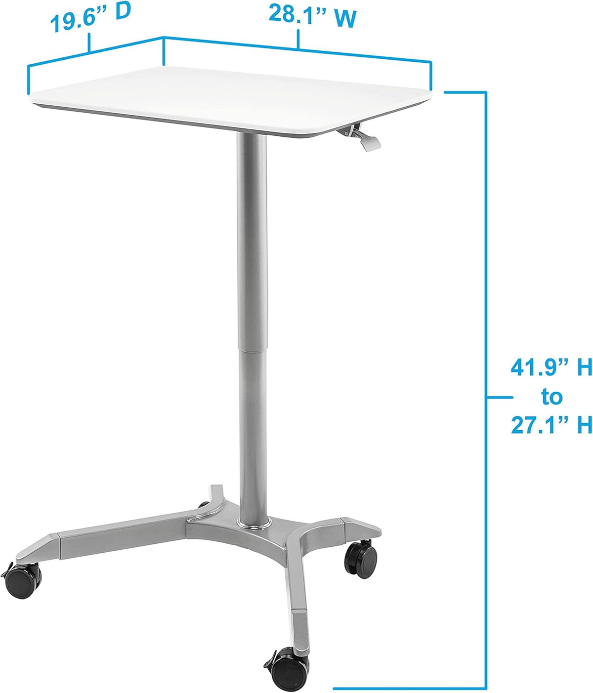 White Pneumatic Height Adjustable Mobile Laptop Desk Cart R554