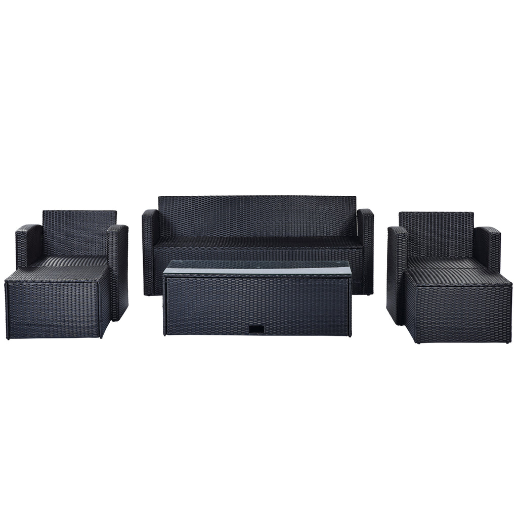 6-piece PE rattan Patio Sectional Set with coffee table, ottomans, removable cushions Y7617