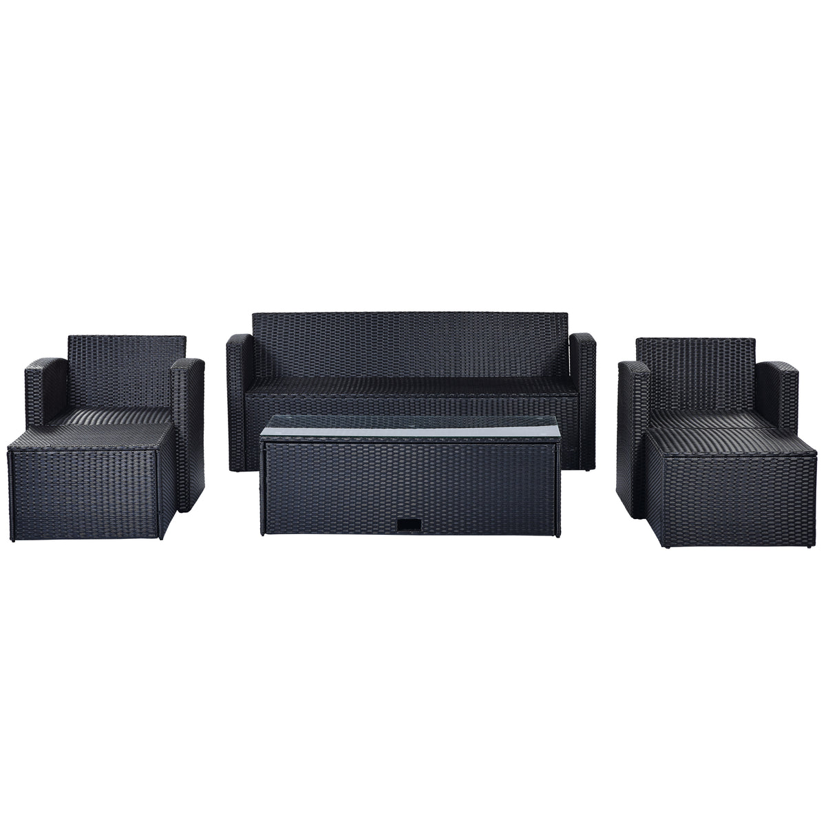 6-piece PE rattan Patio Sectional Set with coffee table, ottomans, removable cushions Y7617