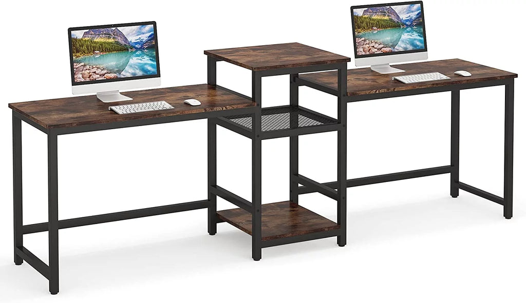 96.9" Double Computer Desk with Printer Shelf J577