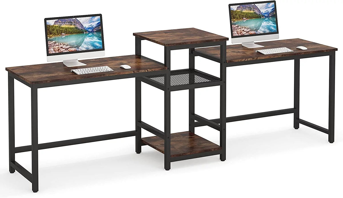 96.9" Double Computer Desk with Printer Shelf J577