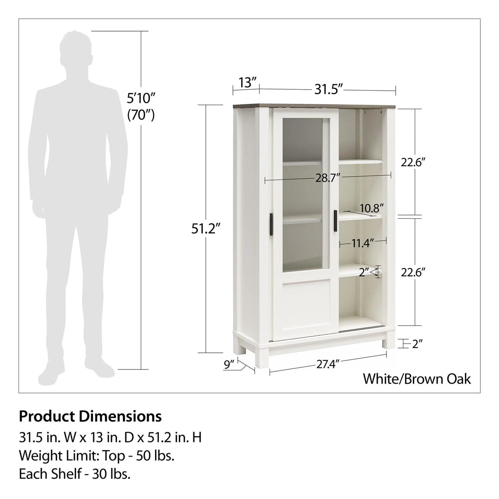 White Bookcase Cabinet with Sliding Glass Doors L2507