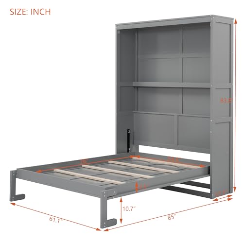 Full Size Murphy Bed with Storage Shelves Gray M265