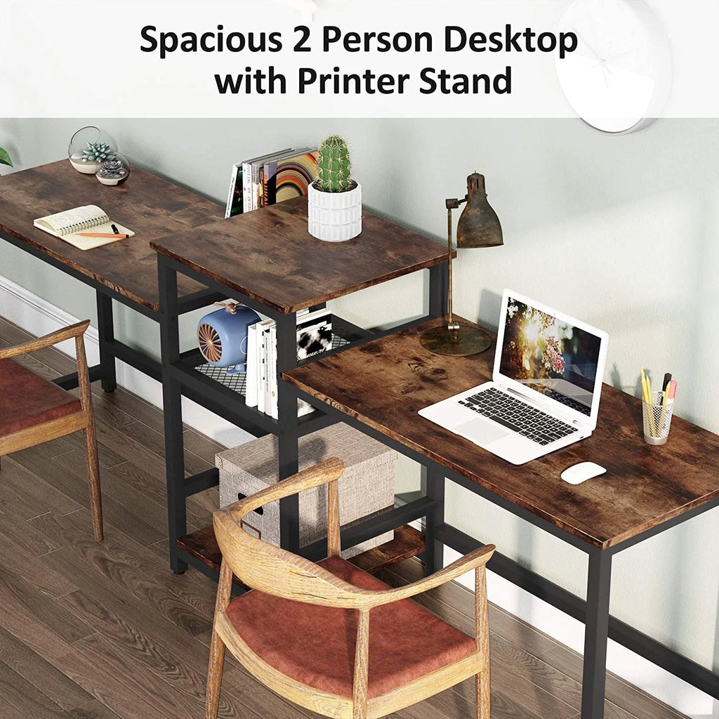 96.9" Double Computer Desk with Printer Shelf J577
