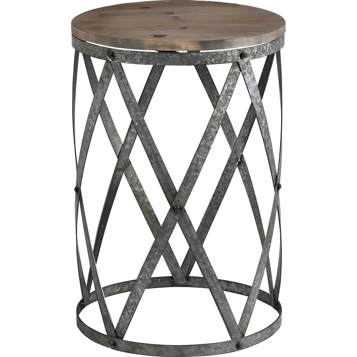 Galvanized Table, Weathered Brown, Wood, 13.5 x 13.5 x 20 in C3652