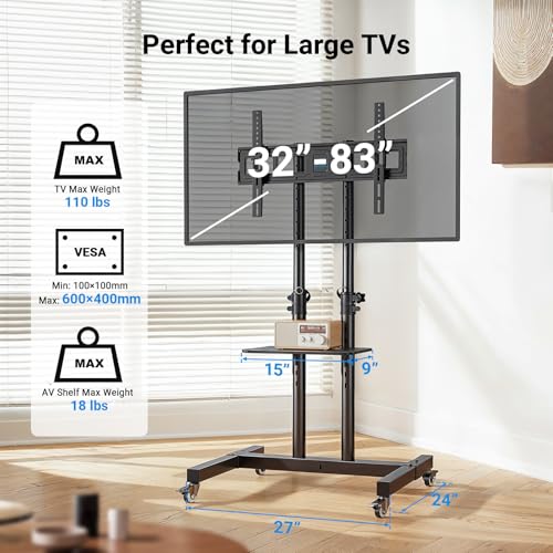 Rolling TV Stand on Wheels for 32-83 Inch Screens up to 110lbs V449156
