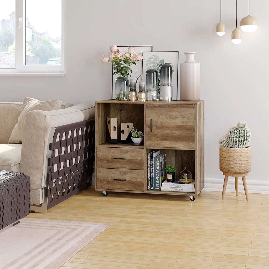 Wooden 2 Drawer File Cabinet with Wheels E35611