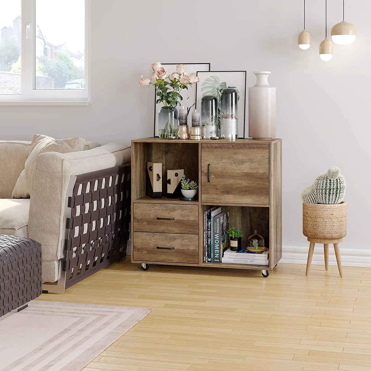 Wooden 2 Drawer File Cabinet with Wheels E35611