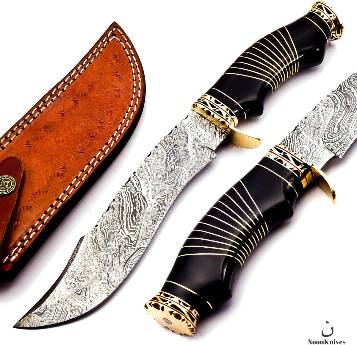 Damascus Steel Bowie Knife with Camel Bone Handle D3360