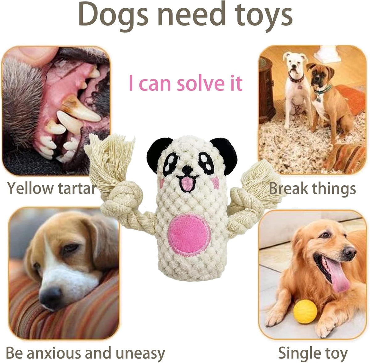 6 Pack Cotton Rope Dog Squeak Plush Toys N325