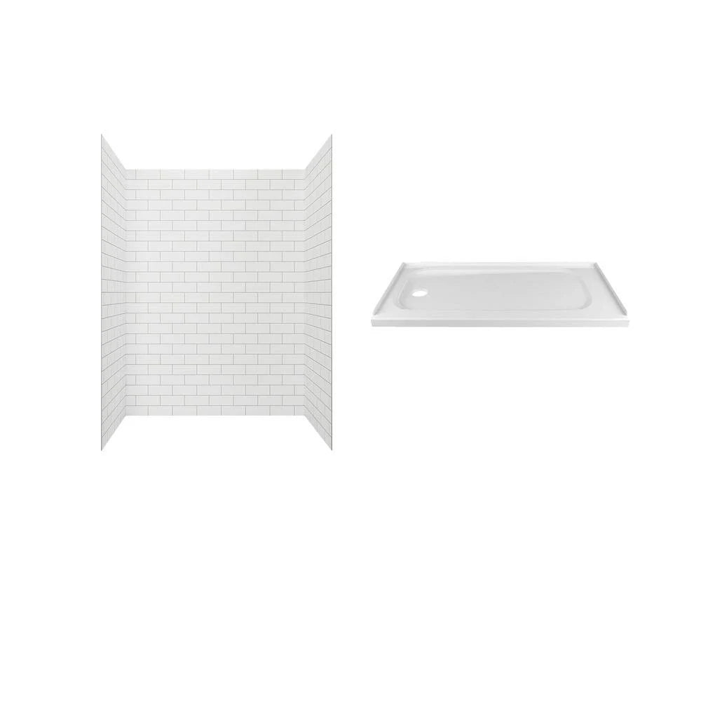 White 60 in. x 72 in. 2-Piece Alcove Shower Wall and Base Kit G907398
