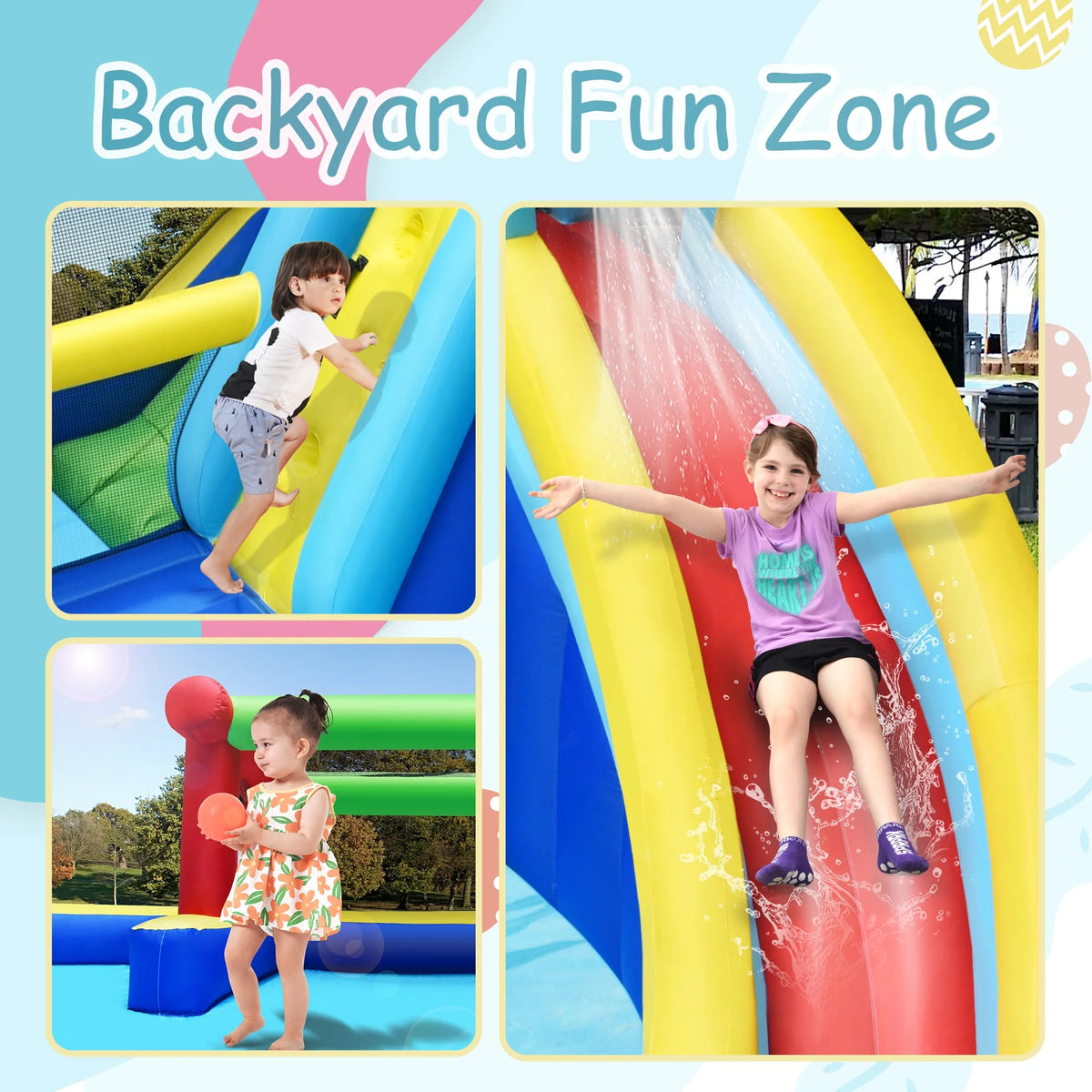 Inflatable Water Slide Park with Climbing Wall and Splash Pool J83728