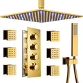 Polished Gold 12 Inch Brass Ceiling Mounted Thermostatic Rainfall Shower System Set N178