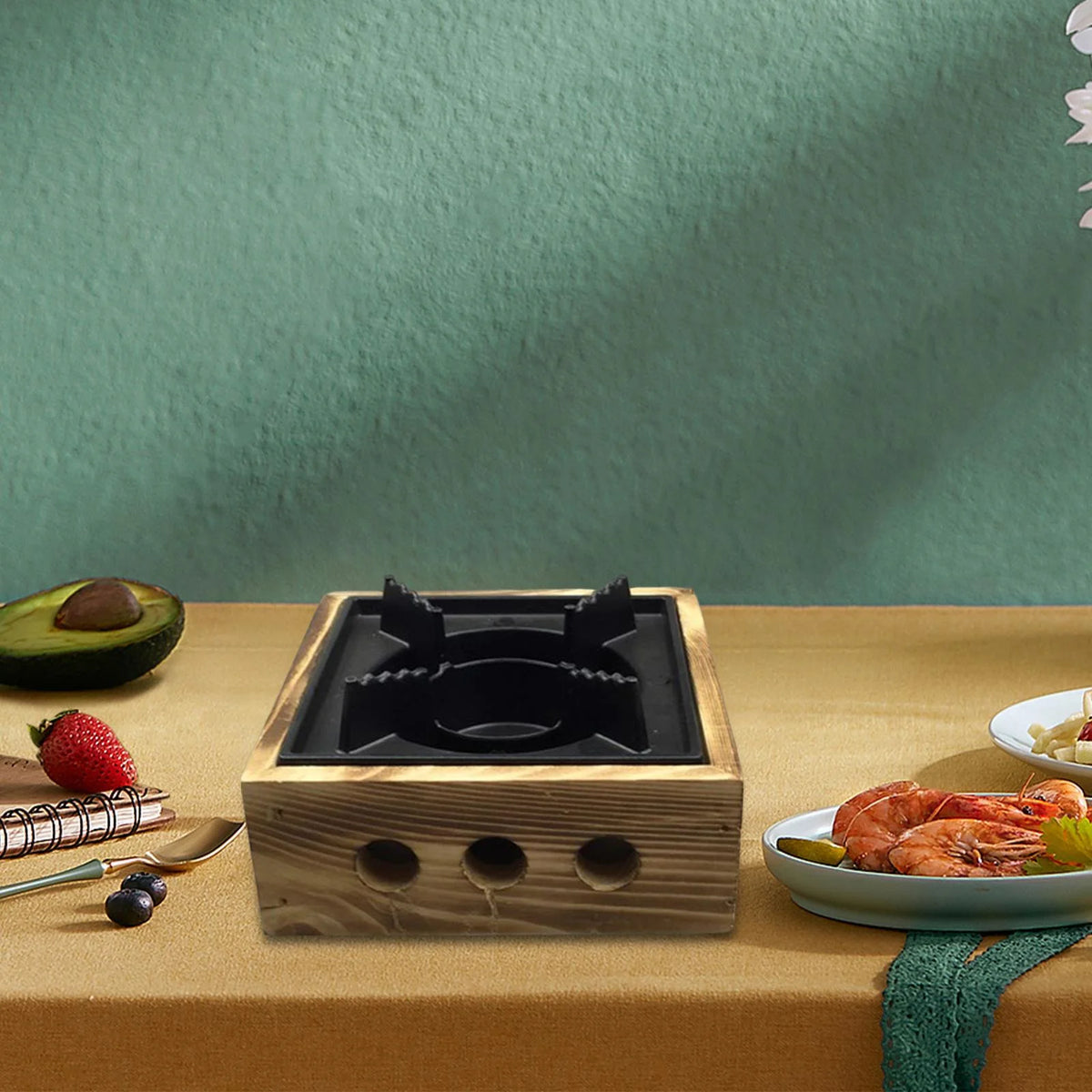 Compact Alcohol Stoves with Wooden Base 16cm M279