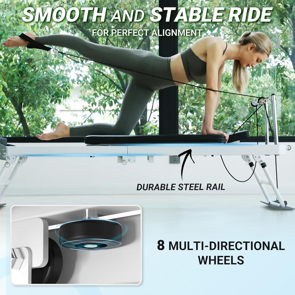Foldable Pilates Reformer with Dual Resistance Springs and Cords T680
