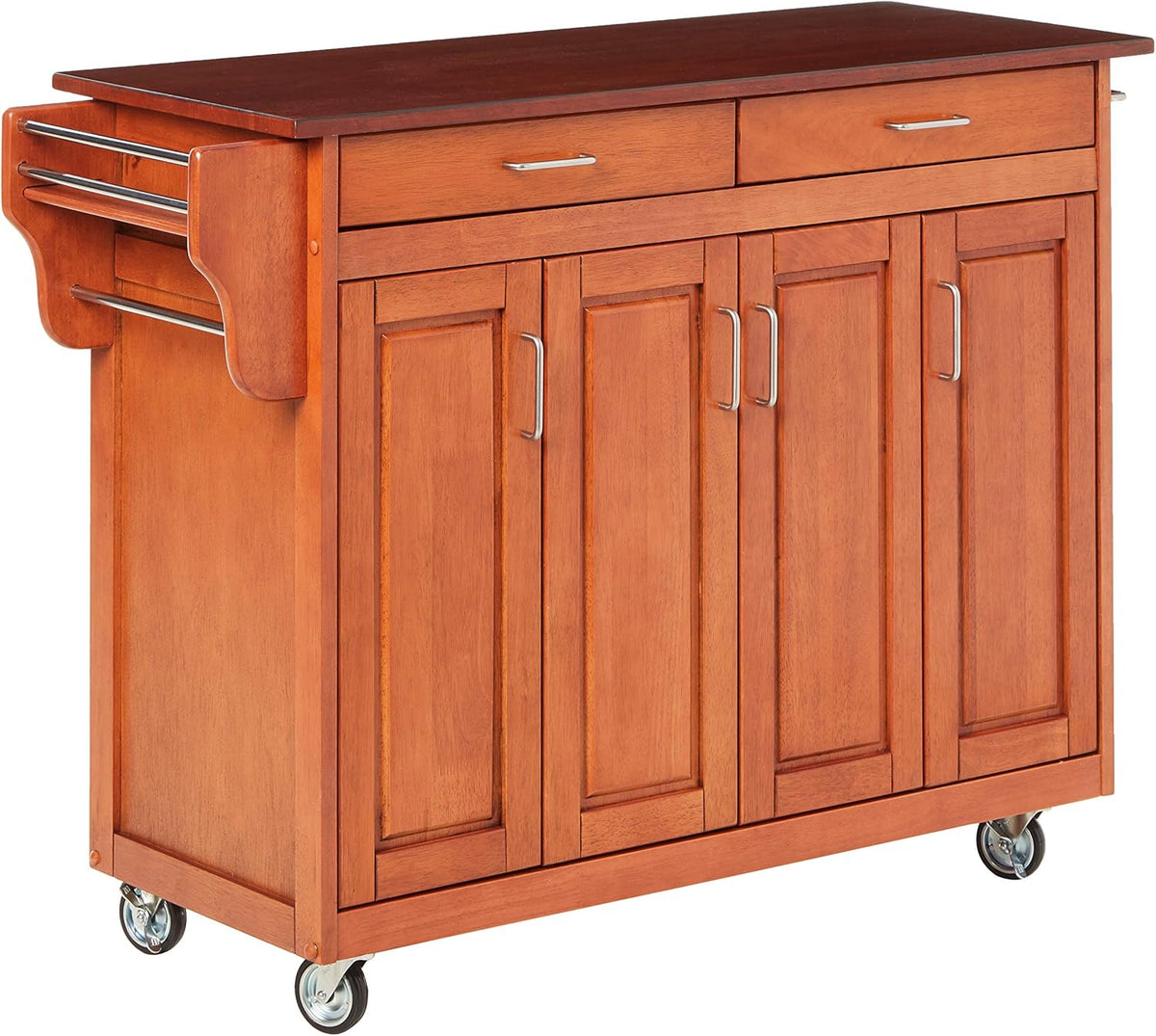 Natural Finish 4 Door Kitchen Cart with Cherry Top I645