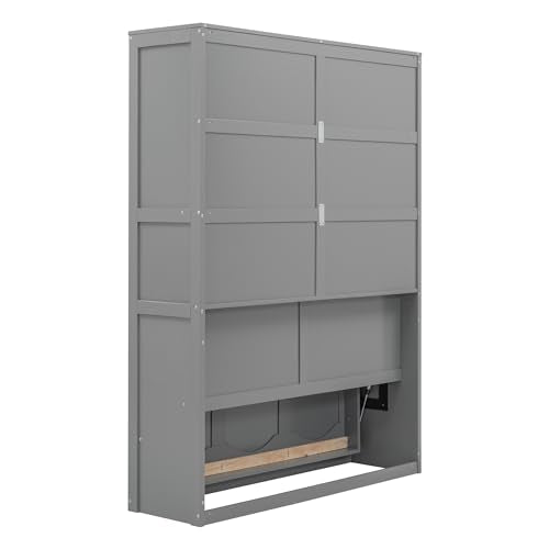 Full Size Murphy Bed with Storage Shelves Gray M265