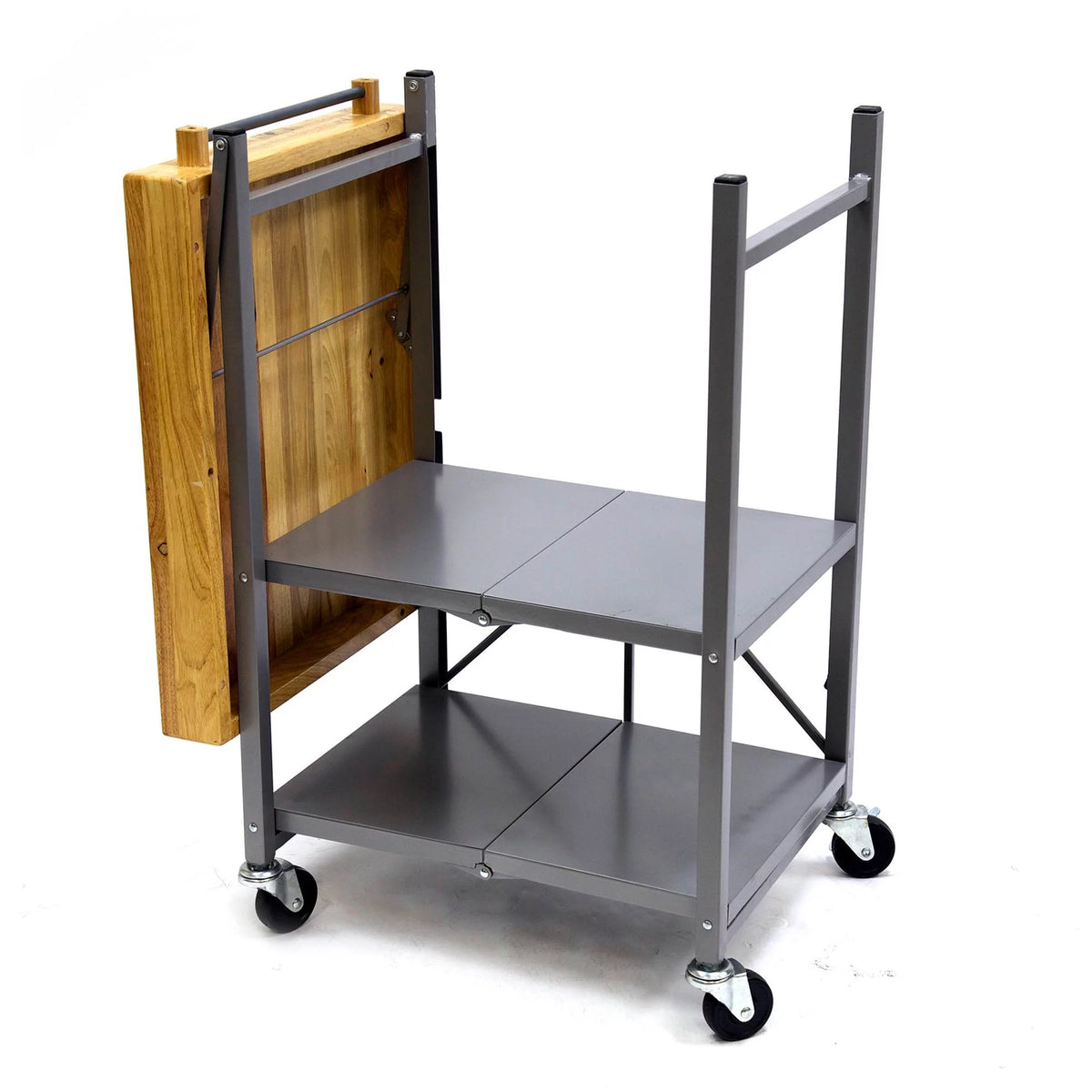 Foldable Wheeled Solid Wood Top Kitchen Island Bar Cart W839