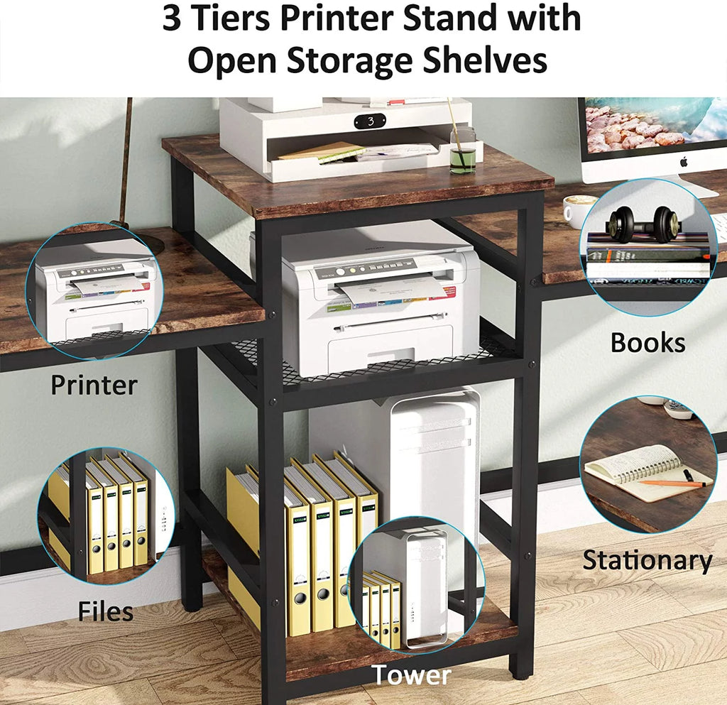 96.9" Double Computer Desk with Printer Shelf J577