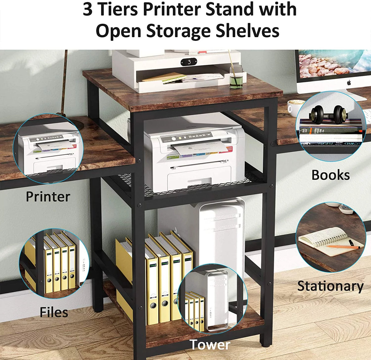 96.9" Double Computer Desk with Printer Shelf J577