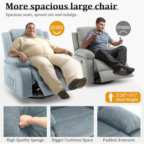 Beige Oversized Swivel Rocking Recliner Chair with Massage and Heat F5395