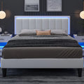 Full Size Led Upholstered Platform Bed Frame with PU Faux Leather Headboard I100