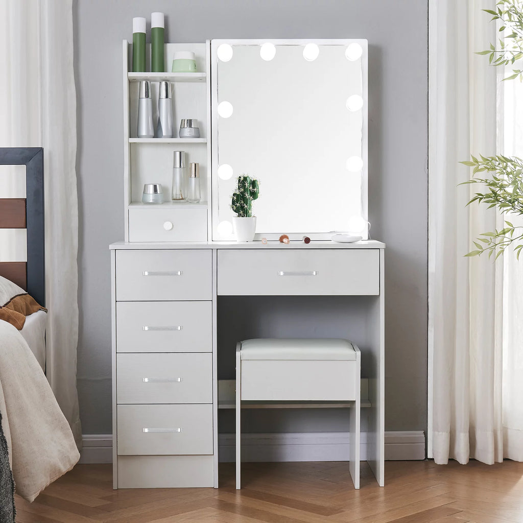White Makeup Vanity Table with Mirror and Lights B240