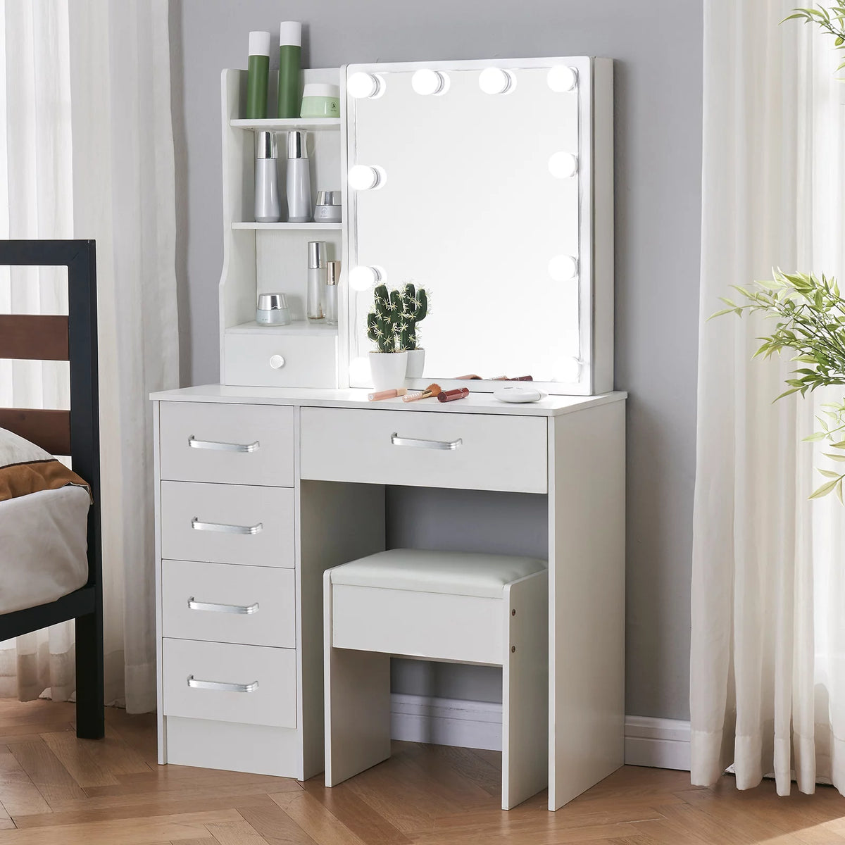 White Makeup Vanity Table with Mirror and Lights B240