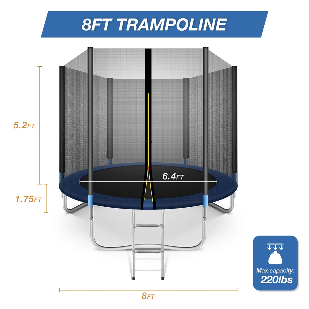 8ft Trampoline with Safety Enclosure Net and Ladder E534