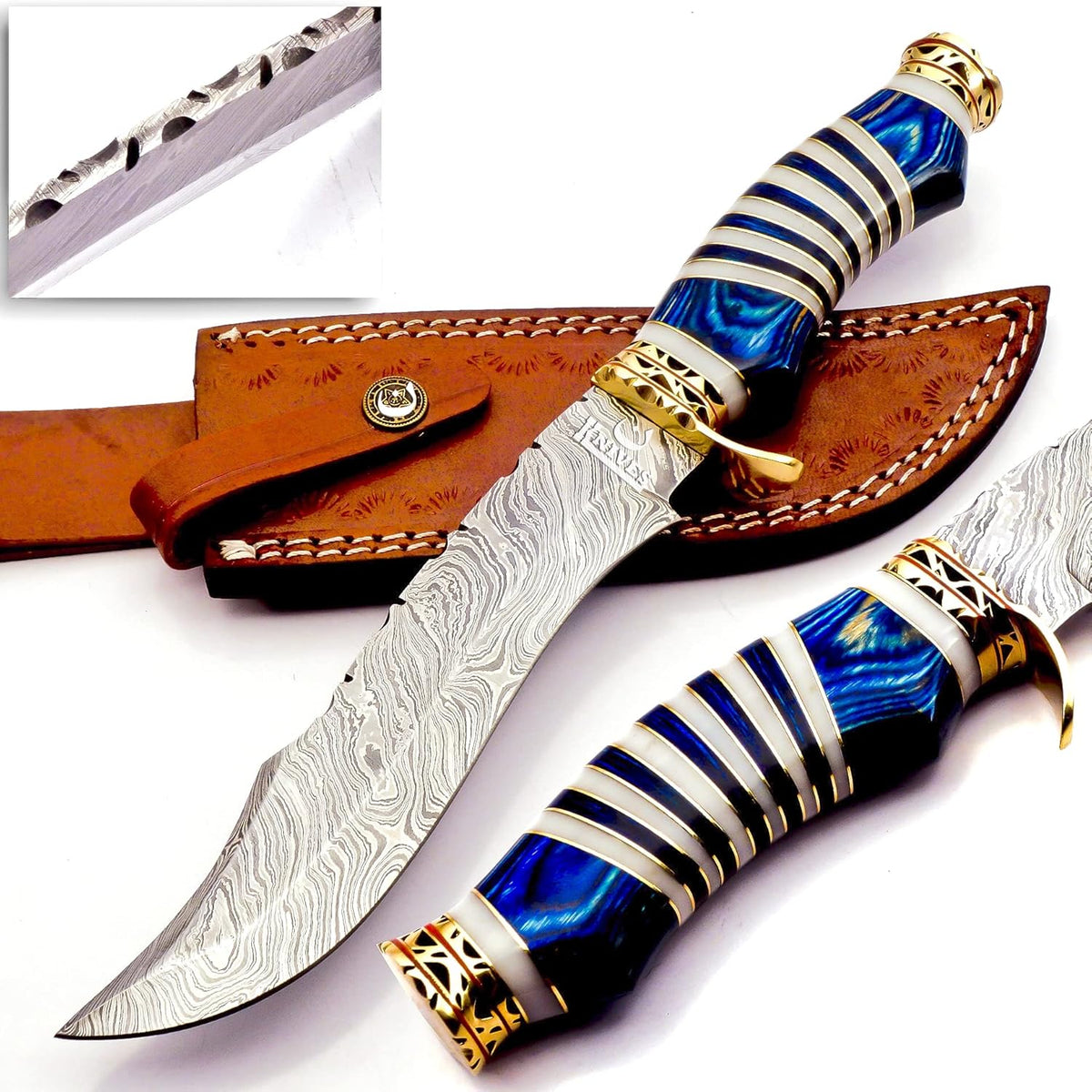 Damascus Steel Bowie Knife with Camel Bone Handle D3360
