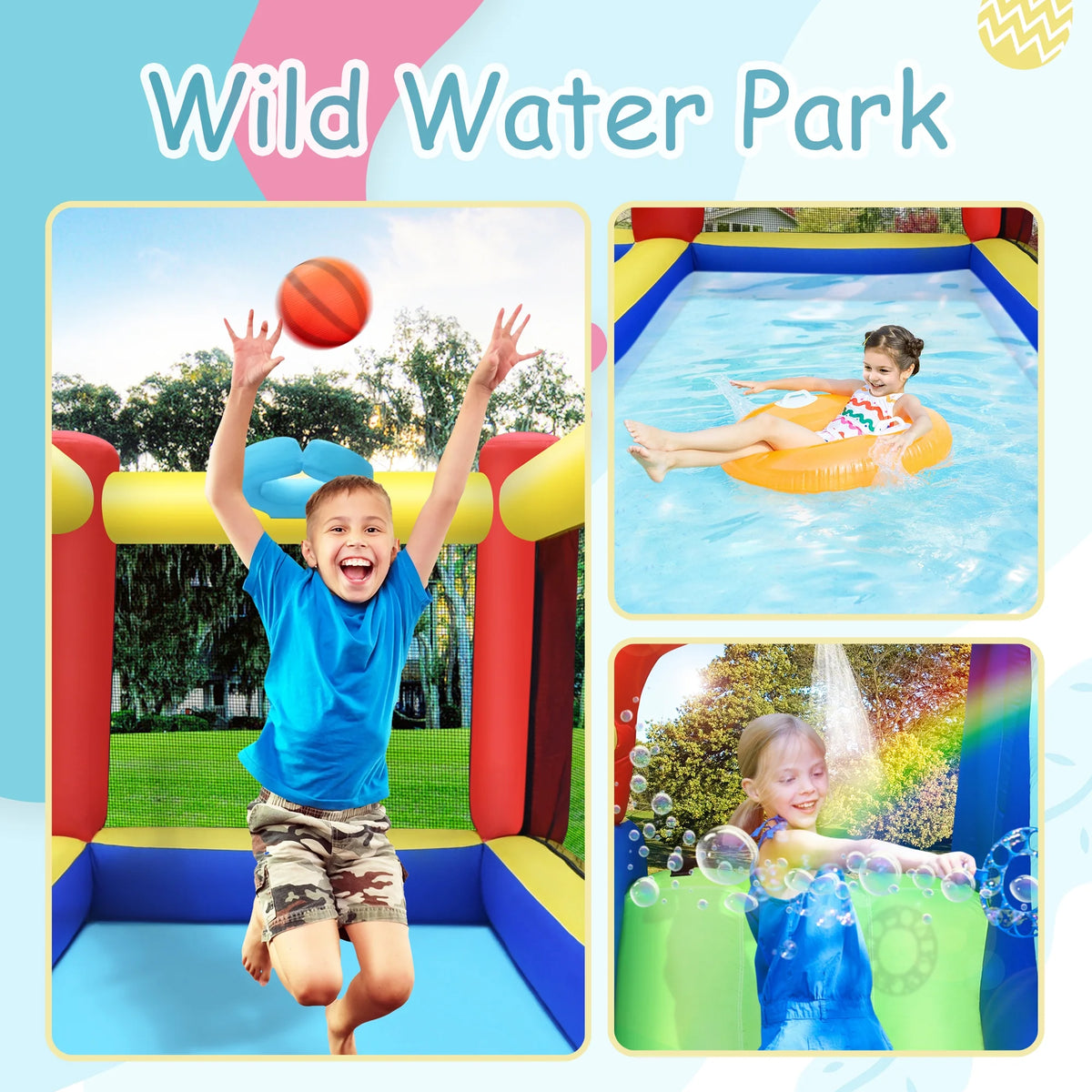 Inflatable Water Slide Park with Climbing Wall and Splash Pool J83728