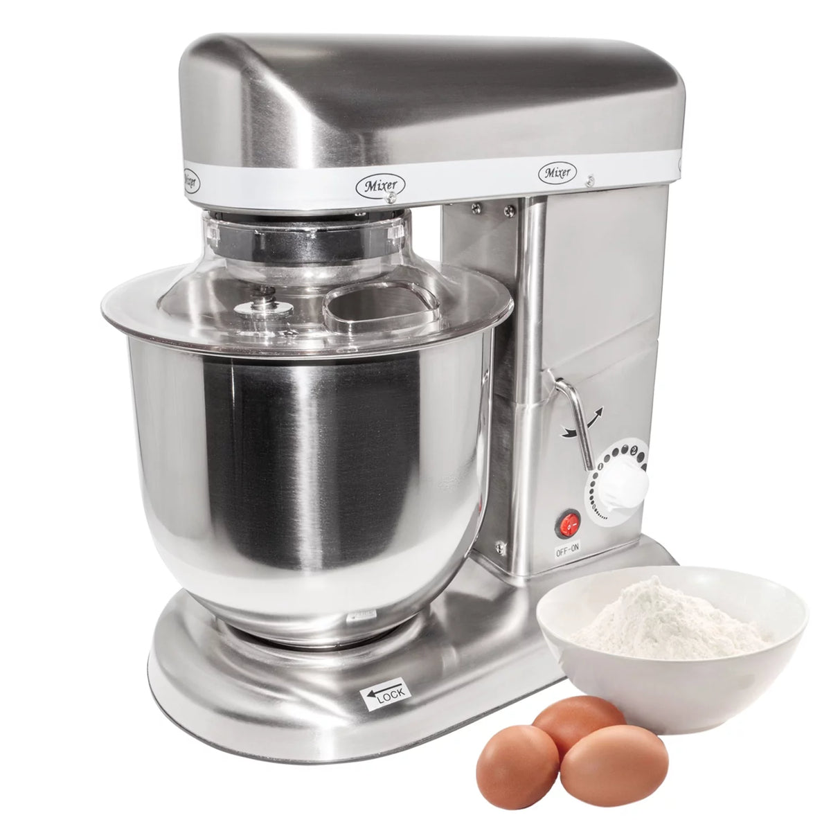 Commercial Food Mixer with Dough Hook, Wire Whip & Beater Stainless Steel 7L V1723