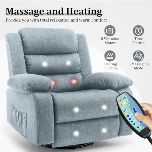 Beige Oversized Swivel Rocking Recliner Chair with Massage and Heat F5395