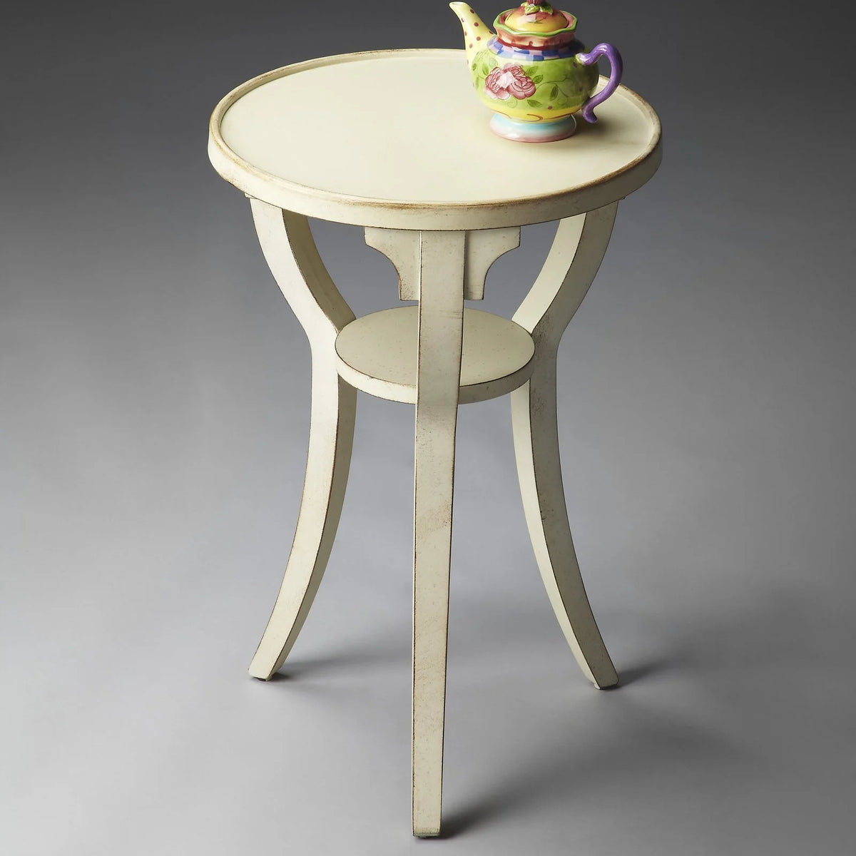 White Wood Round Accent Table B55070