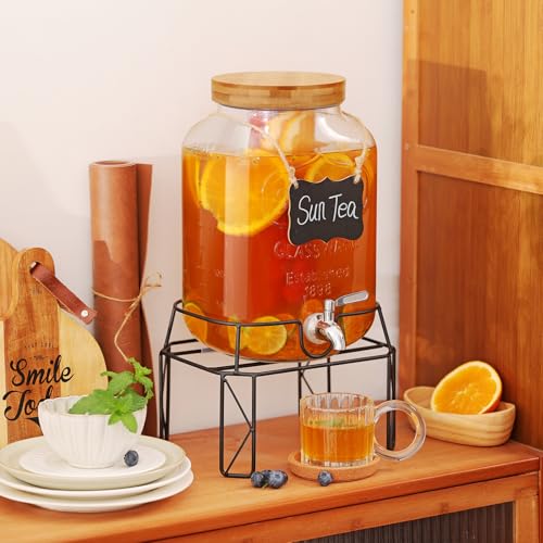 2 Gallon Glass Beverage Dispenser with Stand B665