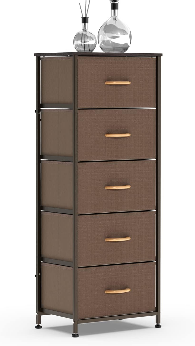 Dark Gray 5 Drawer Fabric Dresser Tower S9643