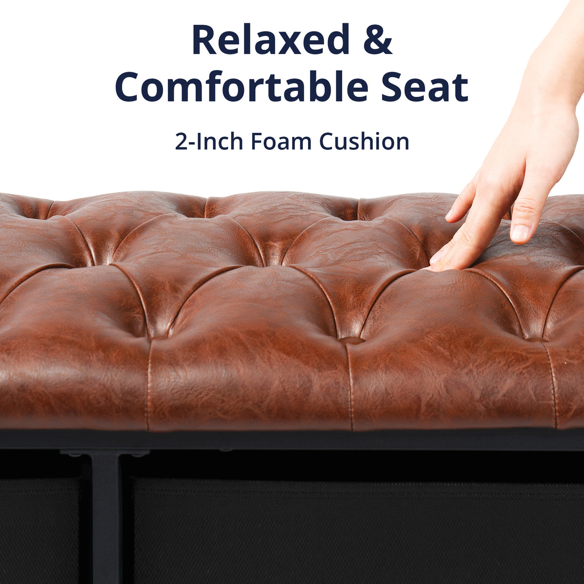 Brown Button Tufted Faux Leather Storage Bench R201