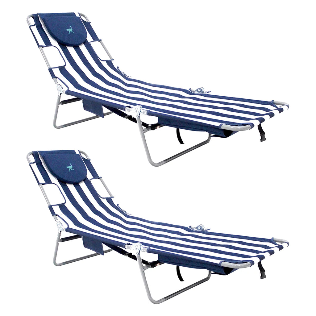 Navy Stripe 2 Pack Chaise Lounge Chair with Storage Bag P624