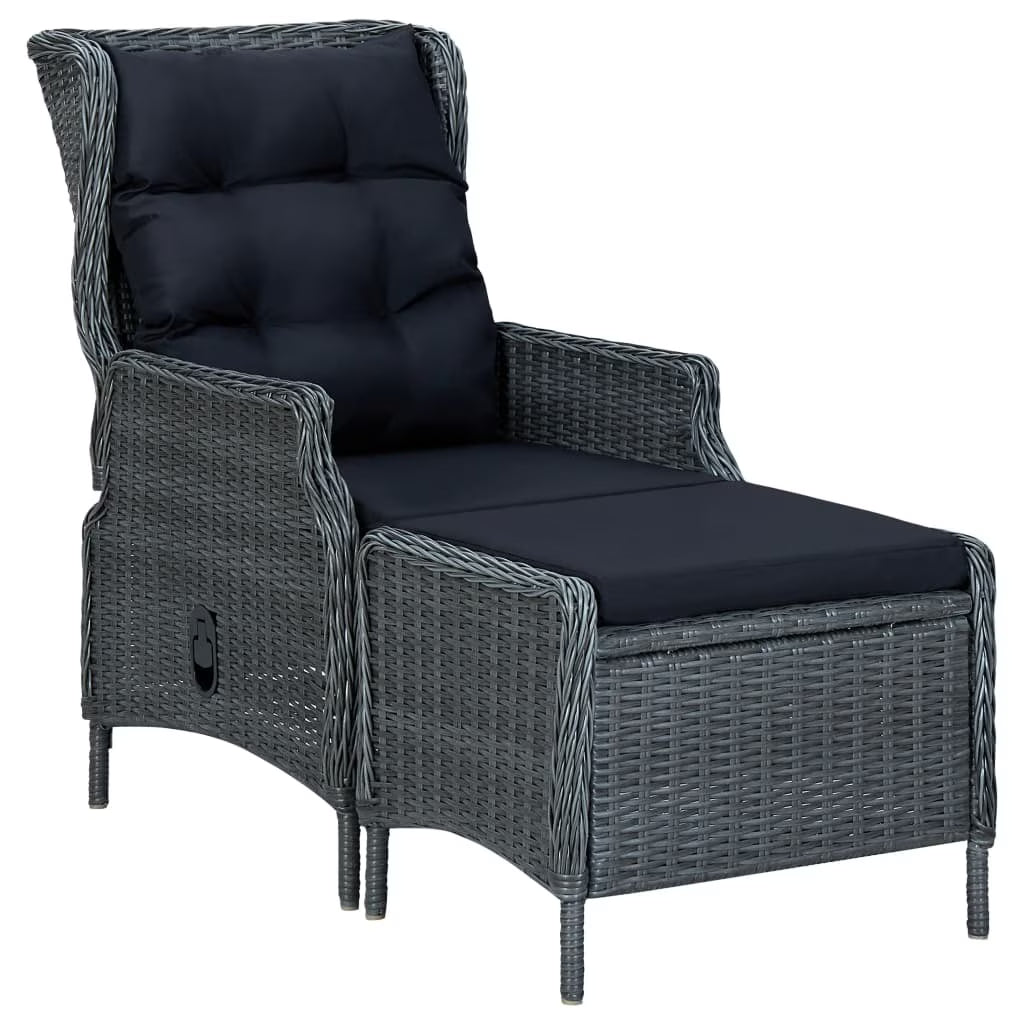 Dark Gray Poly Rattan Reclining Patio Chair with Footstool O87565