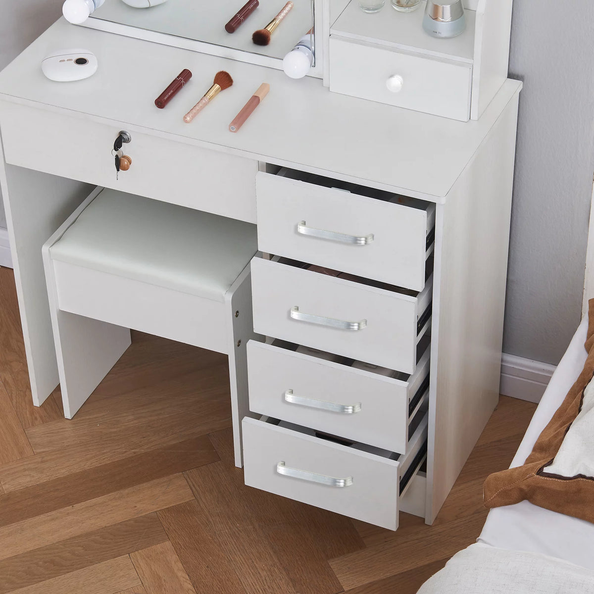 White Makeup Vanity Table with Mirror and Lights B240