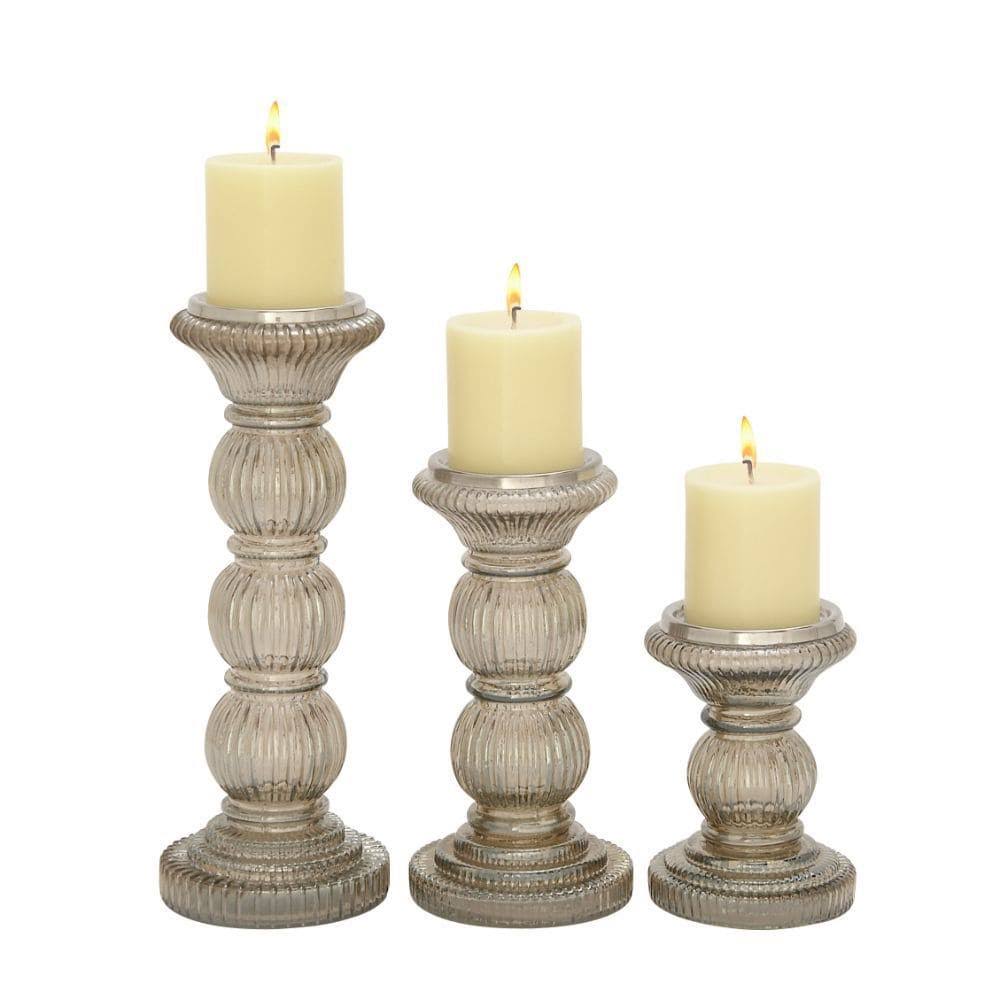 Clear Glass Traditional Candle Holder Set of 3 S388