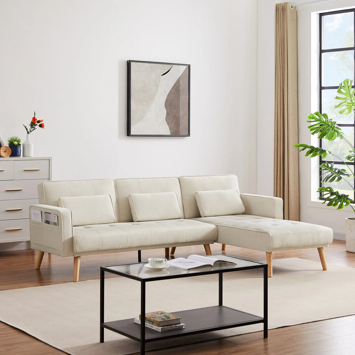 Dark Beige Convertible Sectional Sofa with Left Chaise U1529