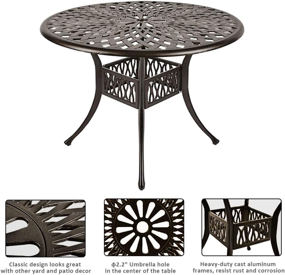 5 Piece Outdoor Cast Aluminum Patio Dining Set with 4 Chairs and Round Table V778